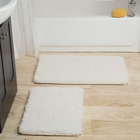 Hastings Home 2 Piece Memory Foam Shag Bath Mat - White 330821UVD